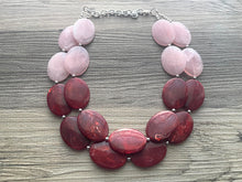 Load image into Gallery viewer, Pink &amp; Red Chunky Statement Necklace, Big beaded jewelry, multi strand Statement Necklace, chunky red and blush bib jewelry earrings