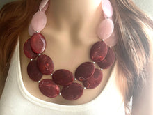 Load image into Gallery viewer, Pink &amp; Red Chunky Statement Necklace, Big beaded jewelry, multi strand Statement Necklace, chunky red and blush bib jewelry earrings