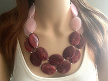 Load image into Gallery viewer, Pink &amp; Red Chunky Statement Necklace, Big beaded jewelry, multi strand Statement Necklace, chunky red and blush bib jewelry earrings
