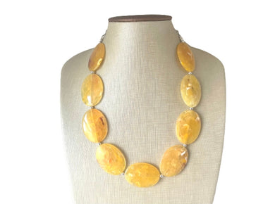 Sunny Yellow Chunky Statement Necklace, Big beaded jewelry, single strand Statement Necklace, chunky marigold bib jewelry earrings