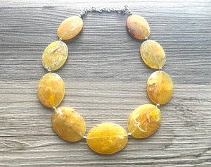 Sunny Yellow Chunky Statement Necklace, Big beaded jewelry, single strand Statement Necklace, chunky marigold bib jewelry earrings