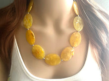 Load image into Gallery viewer, Sunny Yellow Chunky Statement Necklace, Big beaded jewelry, single strand Statement Necklace, chunky marigold bib jewelry earrings