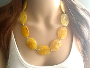 Sunny Yellow Chunky Statement Necklace, Big beaded jewelry, single strand Statement Necklace, chunky marigold bib jewelry earrings