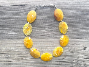 Sunny Yellow Chunky Statement Necklace, Big beaded jewelry, single strand Statement Necklace, chunky marigold bib jewelry earrings