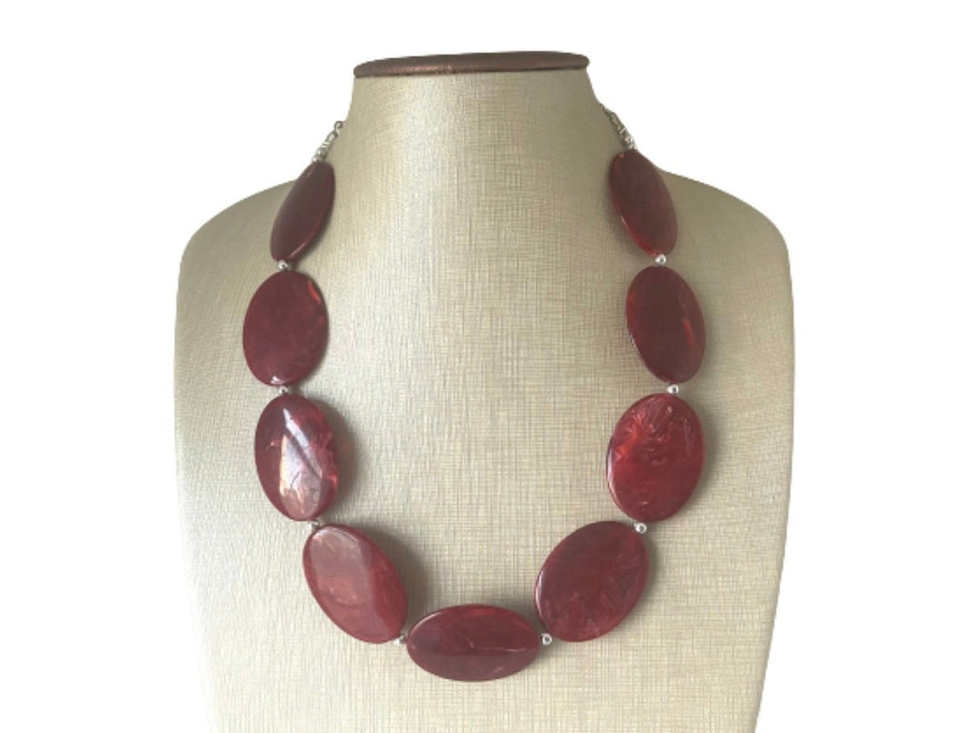 Deep Red Chunky Statement Necklace, Big beaded jewelry, single strand Statement Necklace, chunky red bib jewelry earrings