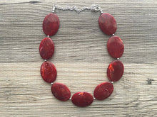 Load image into Gallery viewer, Deep Red Chunky Statement Necklace, Big beaded jewelry, single strand Statement Necklace, chunky red bib jewelry earrings