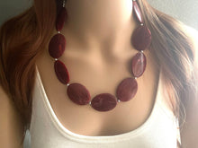 Load image into Gallery viewer, Deep Red Chunky Statement Necklace, Big beaded jewelry, single strand Statement Necklace, chunky red bib jewelry earrings