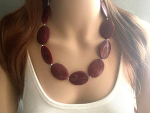 Deep Red Chunky Statement Necklace, Big beaded jewelry, single strand Statement Necklace, chunky red bib jewelry earrings