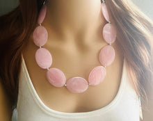 Load image into Gallery viewer, Blush Pink Chunky Statement Necklace, Big beaded jewelry, single strand Statement Necklace, chunky pink bib jewelry earrings