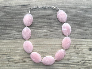 Blush Pink Chunky Statement Necklace, Big beaded jewelry, single strand Statement Necklace, chunky pink bib jewelry earrings