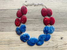 Load image into Gallery viewer, Red &amp; Blue Chunky Statement Necklace, Big beaded jewelry, multi strand Statement Necklace, chunky royal 4th of July jewelry earrings