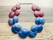 Load image into Gallery viewer, Red &amp; Blue Chunky Statement Necklace, Big beaded jewelry, multi strand Statement Necklace, chunky royal 4th of July jewelry earrings