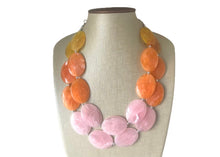 Load image into Gallery viewer, Yellow Orange Pink Chunky Statement Necklace, Big beaded jewelry, multi strand Statement Necklace, blush yellow jewelry earrings