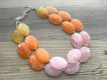 Load image into Gallery viewer, Yellow Orange Pink Chunky Statement Necklace, Big beaded jewelry, multi strand Statement Necklace, blush yellow jewelry earrings