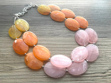 Load image into Gallery viewer, Yellow Orange Pink Chunky Statement Necklace, Big beaded jewelry, multi strand Statement Necklace, blush yellow jewelry earrings