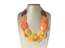 Load image into Gallery viewer, Yellow Orange Red Chunky Statement Necklace, Big beaded jewelry, multi strand Statement Necklace, red yellow jewelry earrings