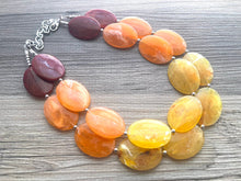 Load image into Gallery viewer, Yellow Orange Red Chunky Statement Necklace, Big beaded jewelry, multi strand Statement Necklace, red yellow jewelry earrings