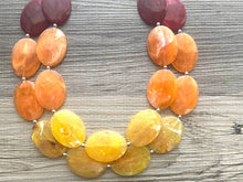 Load image into Gallery viewer, Yellow Orange Red Chunky Statement Necklace, Big beaded jewelry, multi strand Statement Necklace, red yellow jewelry earrings