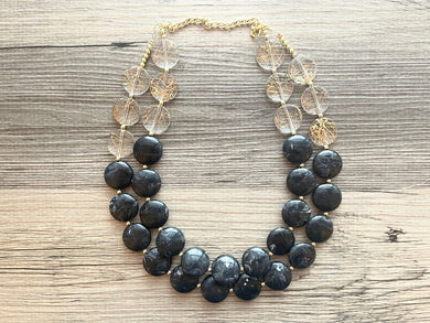 Gold Goddess chunky statement necklace, big beaded jewelry, gifts for women bib jewelry Multi-Strand metallic gold painted statement jewelry