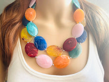 Load image into Gallery viewer, Rainbow Beaded Necklace, Colorful Jewelry, Chunky statement necklace, big beaded necklace, rainbow jewelry, statement rainbow baby