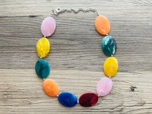 Load image into Gallery viewer, Rainbow Beaded Necklace, Colorful Jewelry, Chunky statement necklace, big beaded necklace, rainbow jewelry, statement rainbow baby