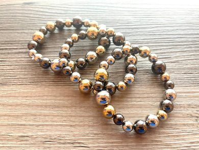 Metallic mirror silver gold & gunmetal bracelet Jewelry, Christmas Jewelry, silver Jewelry, metal triple strand chunky statement beaded
