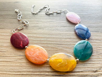 Rainbow Statement Necklace, rainbow jewelry, Your Choice GOLD or SILVER, colorful bib chunky necklace, rainbow necklace beaded