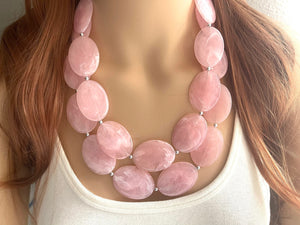Blush Pink Chunky Statement Necklace, Big beaded jewelry, multi strand Statement Necklace, chunky baby pink bib jewelry earrings