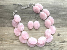 Load image into Gallery viewer, Blush Pink Chunky Statement Necklace, Big beaded jewelry, multi strand Statement Necklace, chunky baby pink bib jewelry earrings
