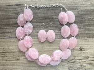 Blush Pink Chunky Statement Necklace, Big beaded jewelry, multi strand Statement Necklace, chunky baby pink bib jewelry earrings