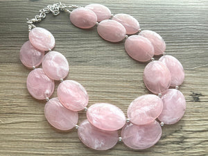 Blush Pink Chunky Statement Necklace, Big beaded jewelry, multi strand Statement Necklace, chunky baby pink bib jewelry earrings