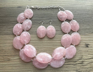 Blush Pink Chunky Statement Necklace, Big beaded jewelry, multi strand Statement Necklace, chunky baby pink bib jewelry earrings