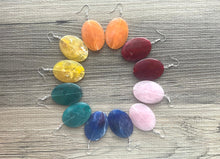Load image into Gallery viewer, Rainbow Oval Drop earring set, gold or silver geometric earrings pierced dangle drop Statement, bridesmaid earrings wedding gift