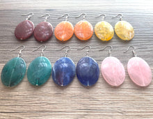 Load image into Gallery viewer, Rainbow Oval Drop earring set, gold or silver geometric earrings pierced dangle drop Statement, bridesmaid earrings wedding gift