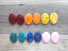 Load image into Gallery viewer, Rainbow Oval Drop earring set, gold or silver geometric earrings pierced dangle drop Statement, bridesmaid earrings wedding gift