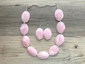 Blush Pink Chunky Statement Necklace, Big beaded jewelry, single strand Statement Necklace, chunky pink bib jewelry earrings