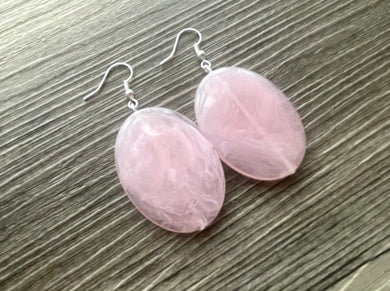 Blush Pink Oval Drop earrings, gold or silver geometric earrings pierced dangle drop Statement, bridesmaid earrings wedding gift