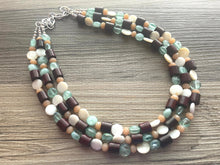 Load image into Gallery viewer, Mint Green Jungle Chunky Statement Necklace, green white beaded necklace, colorful jewelry multi strand necklace, bib chunky Statement