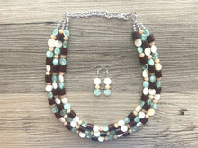 Load image into Gallery viewer, Mint Green Jungle Chunky Statement Necklace, green white beaded necklace, colorful jewelry multi strand necklace, bib chunky Statement