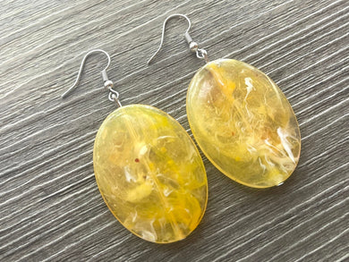 Yellow Oval Drop earrings, gold or silver geometric earrings pierced dangle drop Statement, marigold bridesmaid earrings wedding gift