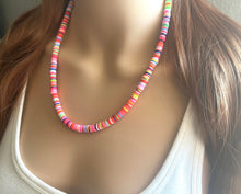 Load image into Gallery viewer, Rainbow Heishi Beaded Necklace, Colorful Jewelry, Chunky statement necklace, beaded necklace, rainbow jewelry baby, color block necklace