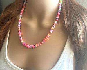 Rainbow Heishi Beaded Necklace, Colorful Jewelry, Chunky statement necklace, beaded necklace, rainbow jewelry baby, color block necklace