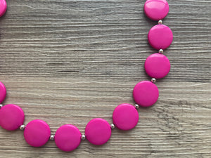 Big Bead pink Necklace, Single Strand Statement Jewelry, magenta pink Chunky bib bridesmaid, hot pink jewelry, dark pink necklace