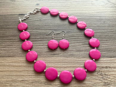 Big Bead pink Necklace, Single Strand Statement Jewelry, magenta pink Chunky bib bridesmaid, hot pink jewelry, dark pink necklace