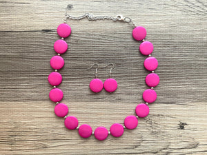 Big Bead pink Necklace, Single Strand Statement Jewelry, magenta pink Chunky bib bridesmaid, hot pink jewelry, dark pink necklace