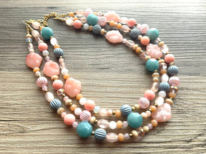 East Coast Seascape Statement Necklace, Gold Champagne Rosegold White Blue necklace, gold chunky bib necklace, rose gold