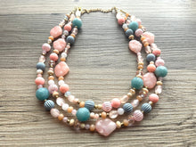 Load image into Gallery viewer, East Coast Seascape Statement Necklace, Gold Champagne Rosegold White Blue necklace, gold chunky bib necklace, rose gold