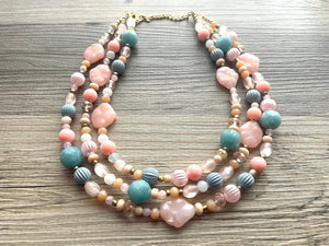 East Coast Seascape Statement Necklace, Gold Champagne Rosegold White Blue necklace, gold chunky bib necklace, rose gold