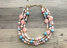 Load image into Gallery viewer, East Coast Seascape Statement Necklace, Gold Champagne Rosegold White Blue necklace, gold chunky bib necklace, rose gold