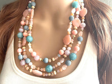 Load image into Gallery viewer, East Coast Seascape Statement Necklace, Gold Champagne Rosegold White Blue necklace, gold chunky bib necklace, rose gold